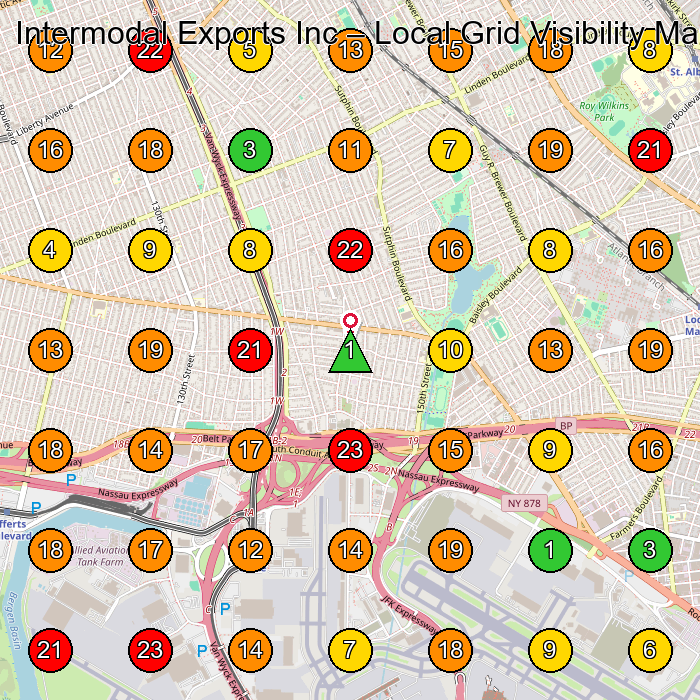 Intermodal Exports Inc Logistics Service GeoGrid ranking map for Jamaica NY